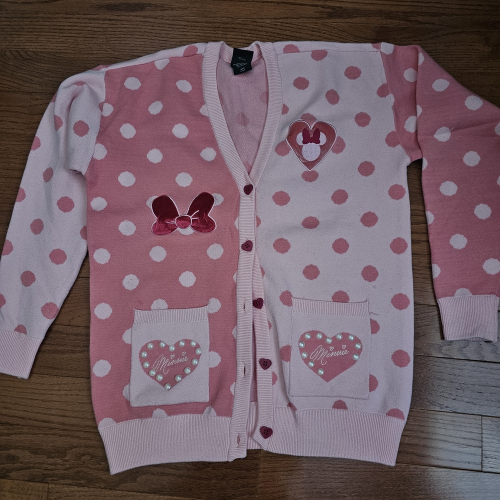 Disney Valentines Day Minnie Pink Polka Dot Cardigan